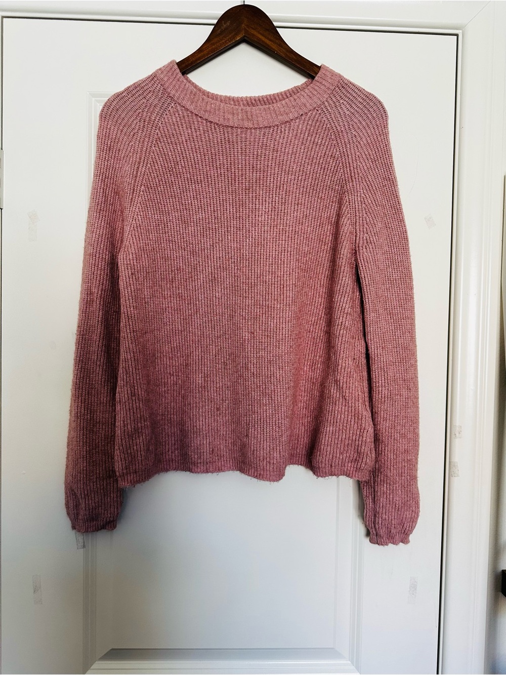 Tahari Dusty Rose Ribbed Knit Crewneck Sweater Cozy Fall Small